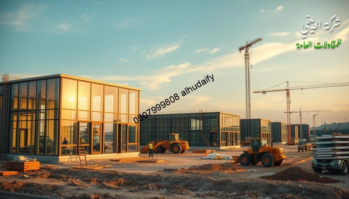 A detailed construction site showcasing the various stages of infrastructure development. Prominent in the foreground, workers diligently assemble a modular glass and insulated panel system, creating sleek, energy-efficient annexes. The middle ground features heavy machinery maneuvering materials, while the background depicts the foundation work and site preparation. Warm, diffused lighting from the sky accentuates the industrious atmosphere, conveying a sense of professional expertise and meticulous planning. The overall scene captures the organized, methodical nature of the construction process, emphasizing the importance of each step in the successful execution of the project.