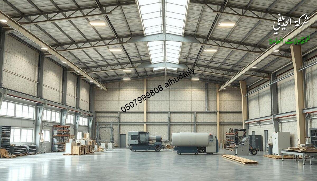 A high-quality architectural rendering depicting a modern, industrial-style building interior with a focus on execution quality assurance. The scene showcases a spacious, well-lit workshop or production area with exposed structural elements, including insulated sandwich panel walls and ceilings in muted tones. Precise craftsmanship and attention to detail are evident in the clean, organized layout, robust machinery, and meticulously arranged tools and materials. Soft, directional lighting creates a sense of professionalism and technical expertise, while the overall atmosphere conveys a commitment to quality control and efficient, reliable execution.