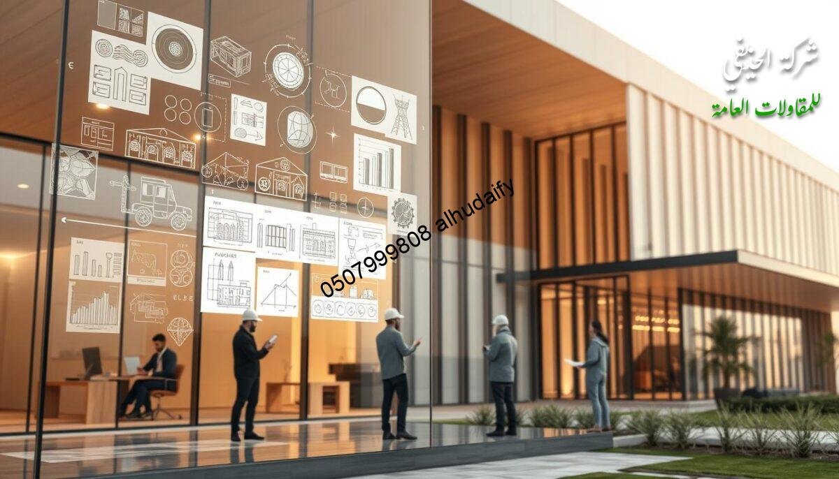 A highly detailed, architectural scene depicting a series of useful engineering tips and recommendations for modern building construction. The foreground showcases a variety of technical diagrams, schematics, and illustrations levitating above a sleek, glass-enclosed workspace. In the middle ground, a team of engineers and architects collaborates around a central holographic display, examining blueprints and 3D models. The background reveals the exterior of a contemporary, glass-and-steel building annex in Dammam, its walls and roof composed of insulated sandwich panels. Warm, diffused lighting casts a contemplative atmosphere, while a sense of technical innovation and problem-solving permeates the entire composition.