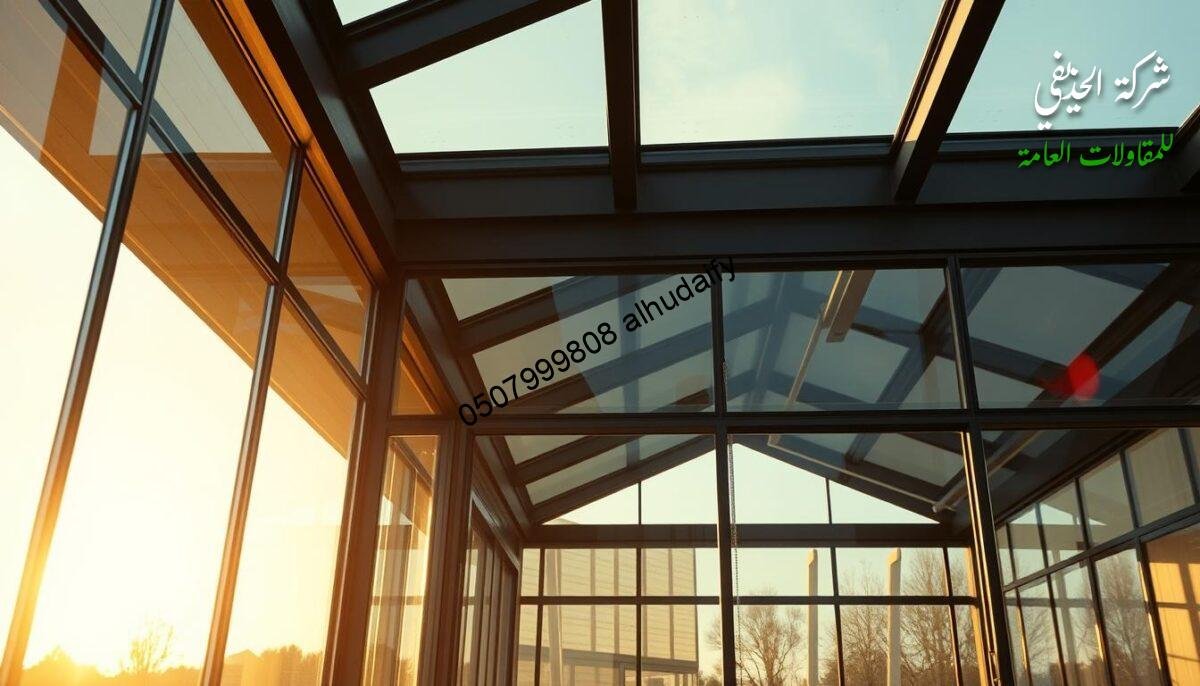 A modern, elegantly designed glass room taking shape, showcasing the intricate construction process. Sleek, insulated sandwich panels form the walls and ceiling, expertly assembled to create a seamless, energy-efficient structure. The scene is bathed in warm, natural lighting, capturing the precise attention to detail in the execution of this luxurious, contemporary design. The camera angle provides a captivating, bird's-eye view, allowing the viewer to fully appreciate the sophisticated engineering and architectural prowess behind the creation of this stunning, bespoke glass enclosure.