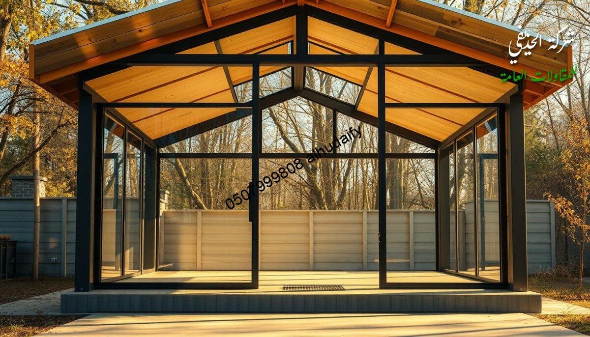 A modern, sleek outdoor pavilion with glass walls and a roof constructed with high-quality sandwich panels. The structure is bathed in warm, diffused natural light, creating a cozy and inviting atmosphere. The panels are expertly installed, showcasing their seamless integration and impressive insulation properties. The scene captures the attention to detail and the exceptional craftsmanship that goes into the assembly of this versatile and efficient building solution. The overall composition emphasizes the practicality, thermal performance, and aesthetic appeal of the sandwich panel system.
