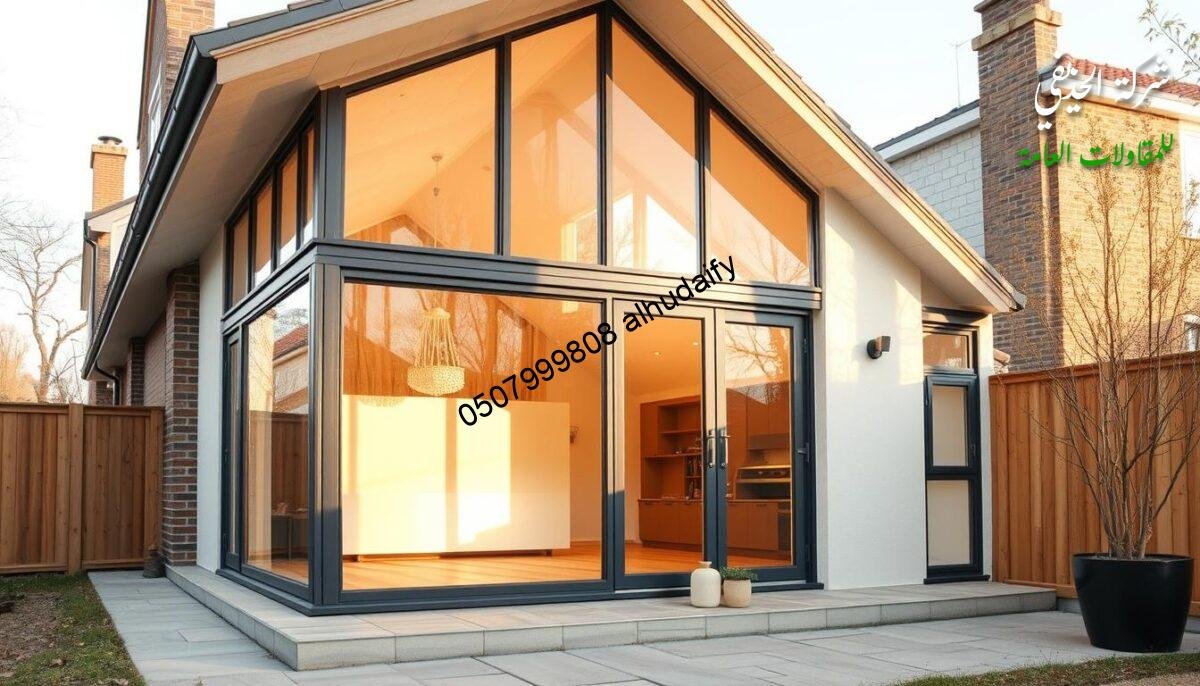 A modern, well-insulated exterior glass room extension with sandwich panel walls and ceilings, showcasing the importance of high-quality insulation in building projects. Warm, natural lighting filters through the glass, highlighting the clean, minimalist design. The insulation is a critical factor, ensuring energy efficiency, temperature regulation, and an inviting atmosphere for the occupants. The scene conveys a sense of comfort, functionality, and attention to detail - hallmarks of exceptional construction and a commitment to quality.