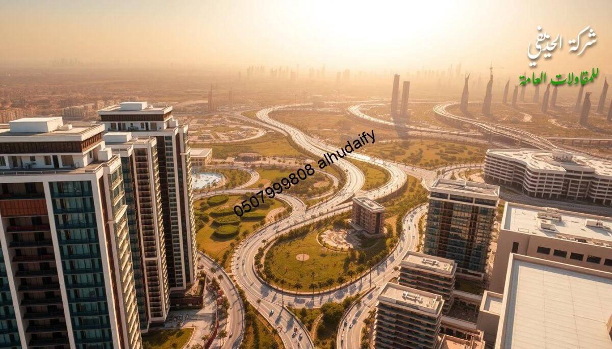 A panoramic aerial view of the Eastern Province of Saudi Arabia, showcasing the diverse landscape and infrastructure. In the foreground, modern residential and commercial buildings with sleek glass facades and insulated sandwich panel walls and roofs stand tall, reflecting the region's commitment to sustainable construction. The middle ground features a bustling cityscape, with winding roads and lush greenery interspersed between the structures. In the background, the horizon is dotted with towering skyscrapers, a testament to the region's rapid urbanization and economic growth. The scene is bathed in warm, golden light, creating a vibrant and welcoming atmosphere. The overall composition captures the dynamic and thriving nature of the Eastern Province, ready to embrace the latest building technologies and innovations.