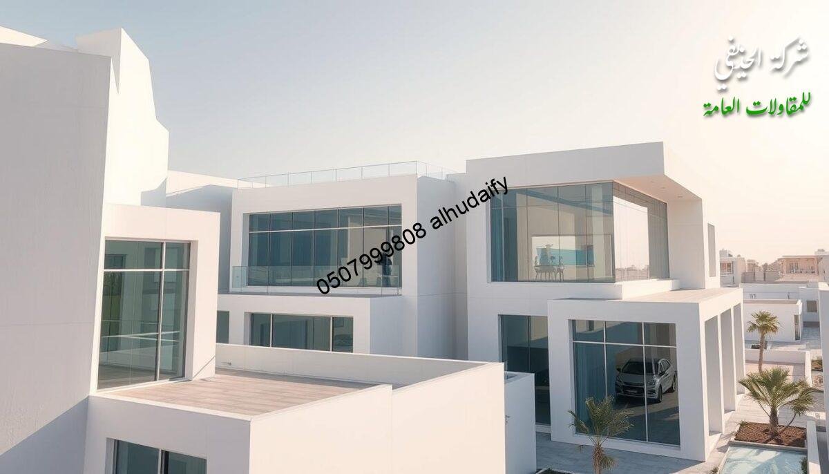 A pristine modern building complex nestled in the heart of Dammam, Saudi Arabia. Crisp white walls and sleek glass panels reflect the bright desert sun, creating a serene and inviting atmosphere. Expertly installed insulated sandwich panels line the walls and roof, ensuring optimal thermal and moisture protection. The structure blends seamlessly with the surrounding urban landscape, showcasing the latest advancements in energy-efficient construction techniques. Meticulously designed and crafted to provide the highest standards of comfort and sustainability, this building exemplifies the cutting-edge of modern architecture in the Ash-Sharqiyah region.