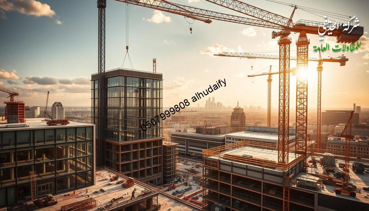 A sprawling construction site bustles with activity, as towering cranes hoist heavy loads and workers toil diligently. The scene captures the essence of modern building projects, with sleek glass rooms and insulated sandwich panel walls and roofs that blend seamlessly into the urban landscape. Warm sunlight bathes the scene, casting dynamic shadows and creating a sense of depth and dimension. The overall composition conveys a harmonious balance between the industrial machinery and the meticulous craftsmanship required to bring these ambitious projects to life.