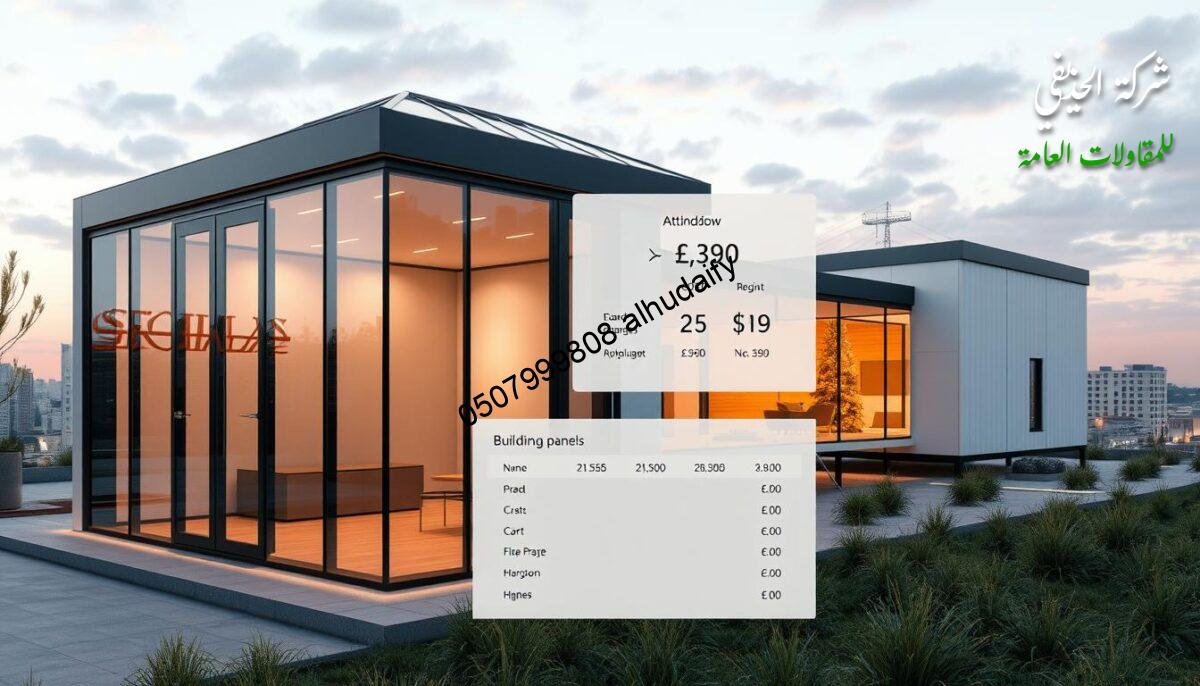 A visually striking architectural rendering depicting the intricate details and costs of constructing modern, energy-efficient building annexes and glass rooms in the Eastern region. The foreground showcases a sleek, minimalist glass enclosure with seamlessly integrated insulated sandwich panel walls and roofs, reflecting the innovative materials and techniques employed. The middle ground highlights a detailed cost breakdown, conveying the financial considerations and value proposition of these state-of-the-art building solutions. The background features a serene, urban landscape, emphasizing the harmonious integration of these sustainable structures within the local environment. Warm, diffused lighting creates a welcoming ambiance, accentuating the premium quality and craftsmanship of the design.