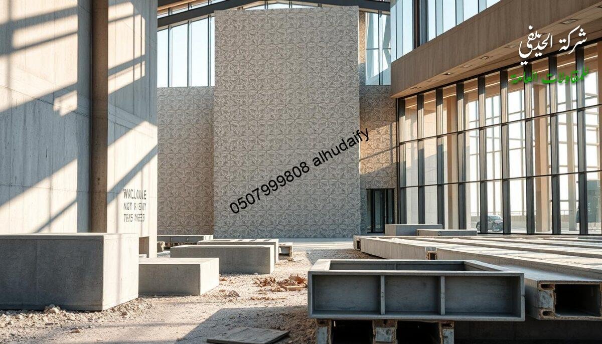 A well-lit architectural scene showcasing a diverse array of modern building materials. In the foreground, pristine concrete blocks and reinforced steel beams lie ready for construction. The middle ground features intricately textured insulated sandwich panels in neutral tones, hinting at energy-efficient wall and roof systems. In the background, towering glass panels glimmer, allowing natural light to flood the space. The overall composition conveys a sense of sleek, sophisticated design tailored for the region's climate and aesthetic. Crisp shadows and warm, diffused lighting accentuate the high-quality craftsmanship of these cutting-edge construction elements.