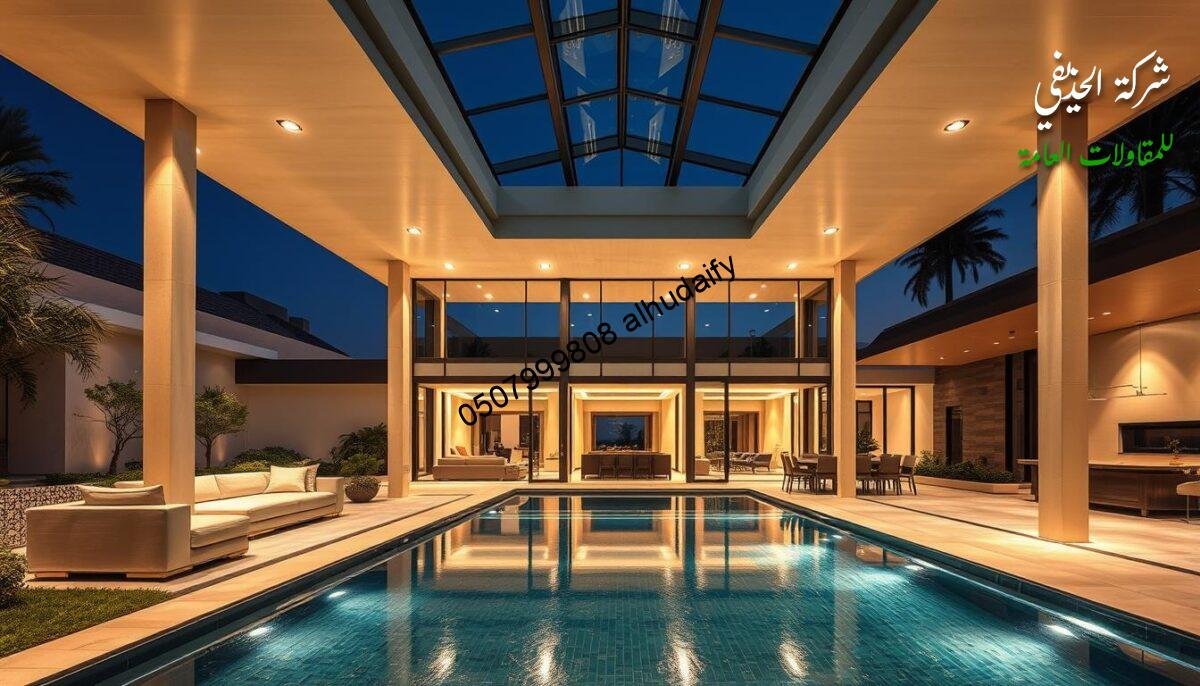 An exquisite outdoor pavilion nestled in the heart of the Eastern Province, a masterpiece of modern architectural design. Majestic glass-enclosed living and dining spaces, flanked by meticulously landscaped gardens and a shimmering reflection pool. Sleek sandwich panel walls and ceilings provide seamless thermal insulation, creating an oasis of comfort and elegance. Warm, diffused lighting accentuates the clean lines and sophisticated palette, while strategically placed skylights bathe the interior in a soft, natural glow. This cutting-edge project showcases the pinnacle of luxury outdoor living, a true embodiment of the Alhudaithy's unparalleled craftsmanship and attention to detail.