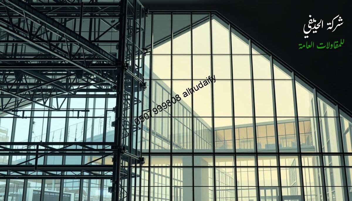 Detailed architectural rendering of a large, contemporary glass facade with intricate structural engineering. Intricate steel and glass framework in the foreground, showcasing the complex engineering behind the building's modern aesthetic. Translucent, tinted glass panels in the middle ground reflect the surrounding environment. In the background, a sleek, angular building with an expansive, well-lit interior visible through the glass walls. Crisp, directional lighting accentuates the clean lines and geometric shapes of the facade. The atmosphere conveys a sense of sophistication, innovation, and technical mastery in the construction of high-end, energy-efficient glass structures.