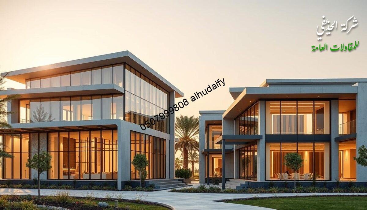 Elegant architectural ensemble depicting integrated construction projects in Saudi Arabia. Sleek modern annexes with glass walls and insulated sandwich panel roofs rise against a backdrop of lush greenery. Warm sunlight filters through the expansive glazing, illuminating the harmonious interplay of steel, concrete, and high-performance materials. The complex showcases thoughtful design, seamless functionality, and a commitment to sustainable construction practices. Precise framing and carefully composed perspectives highlight the structures' graceful forms and technical sophistication, conveying the importance and value of integrated building initiatives.