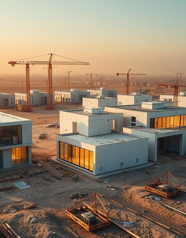 A sprawling construction site nestled in the heart of Dammam, where cutting-edge engineering techniques converge to create modern architectural marvels. Sleek, glass-walled annexes and sunlit, insulated panel rooms rise amidst a symphony of activity. Precise measurements, intricate blueprints, and the hum of machinery weave a tapestry of innovative design. Warm, diffused lighting casts a contemplative glow, guiding the viewer's eye towards the thoughtfully crafted structures. Elegant, minimalist forms blend seamlessly with the surrounding landscape, a testament to the region's emerging architectural prowess. This image encapsulates the "Useful Engineering Tips" that underpin the latest construction advancements in the Eastern Province.