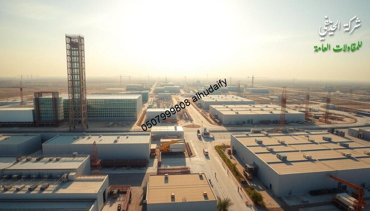 A sweeping panorama of industrial landscapes in the Eastern Province, where towering steel-framed structures and expansive glass enclosures stand as beacons of modern infrastructure. Sleek, insulated sandwich panel walls and roofs reflect the sunlight, casting a warm glow over the bustling hub of Dammam. Cranes and heavy machinery dot the horizon, underscoring the region's thriving manufacturing and logistics sectors. The scene exudes a sense of productivity and progress, capturing the essence of the article's subject - the construction of versatile, state-of-the-art industrial annexes and storage facilities that power the region's economic growth. A sweeping panorama of industrial landscapes in the Eastern Province, where towering steel-framed structures and expansive glass enclosures stand as beacons of modern infrastructure. Sleek, insulated sandwich panel walls and roofs reflect the sunlight, casting a warm glow over the bustling hub of Dammam. Cranes and heavy machinery dot the horizon, underscoring the region's thriving manufacturing and logistics sectors. The scene exudes a sense of productivity and progress, capturing the essence of the article's subject - the construction of versatile, state-of-the-art industrial annexes and storage facilities that power the region's economic growth.